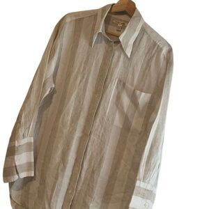 Banana Republic Beige and Ivory Linen Long Sleeve Oversized Top Size Medium
